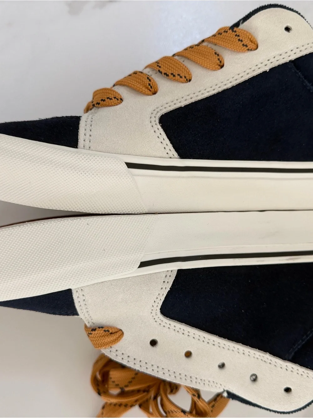 Vans Men’s Chukka Sneakers in Navy and Cream with Tan Laces